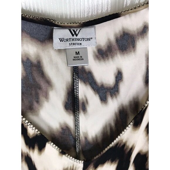 Worthington Women's Medium Leopard Print Pancho Style Top Stretch Gathered Waist - Picture 6 of 9